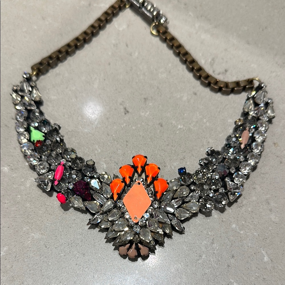 Authentic SHOUROUK Vibrant Orange and Pink Floral Necklace